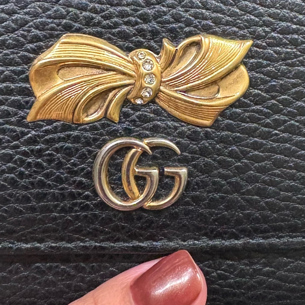 Gucci Black Leather Wallet with Gold bow Accents - Picture 11 of 16